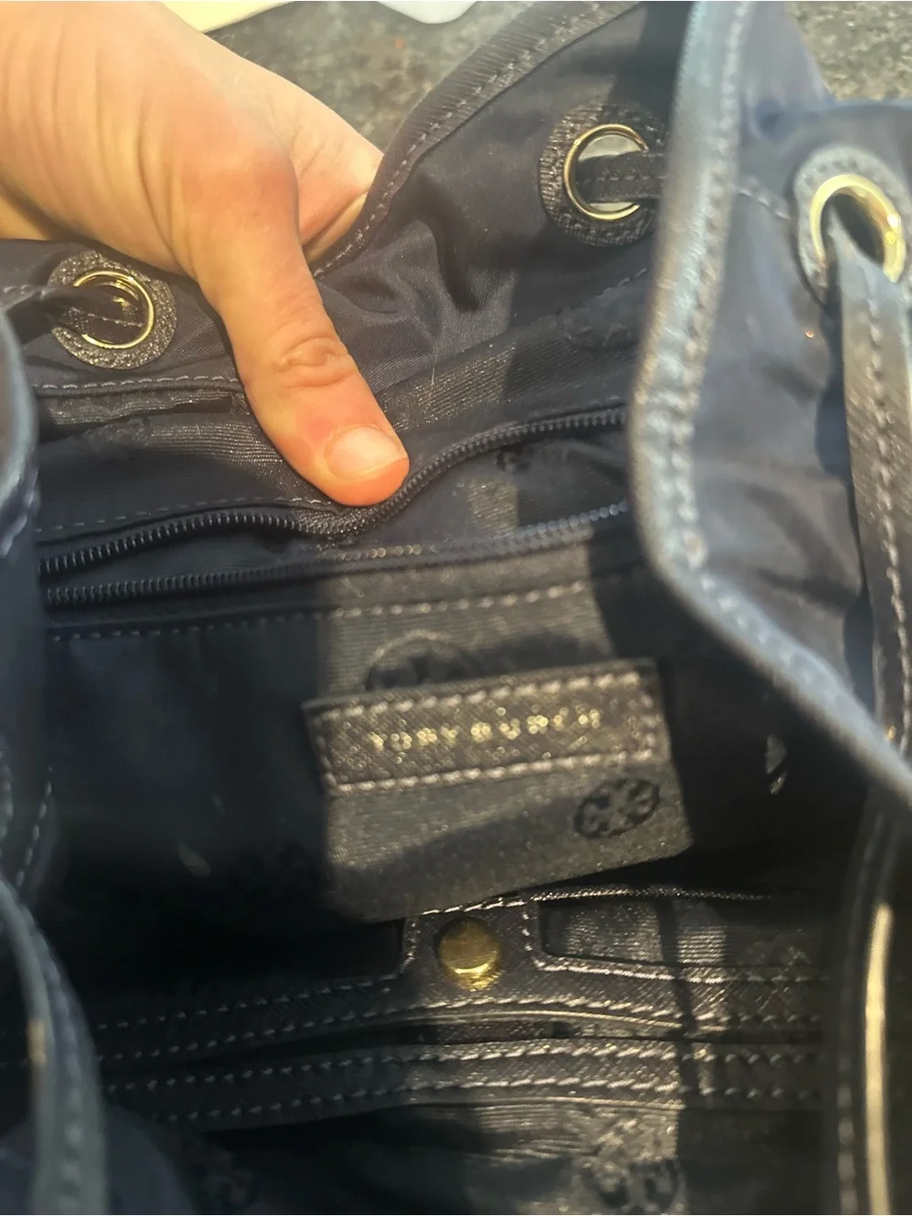 Tory Burch Navy Blue Logo Backpack